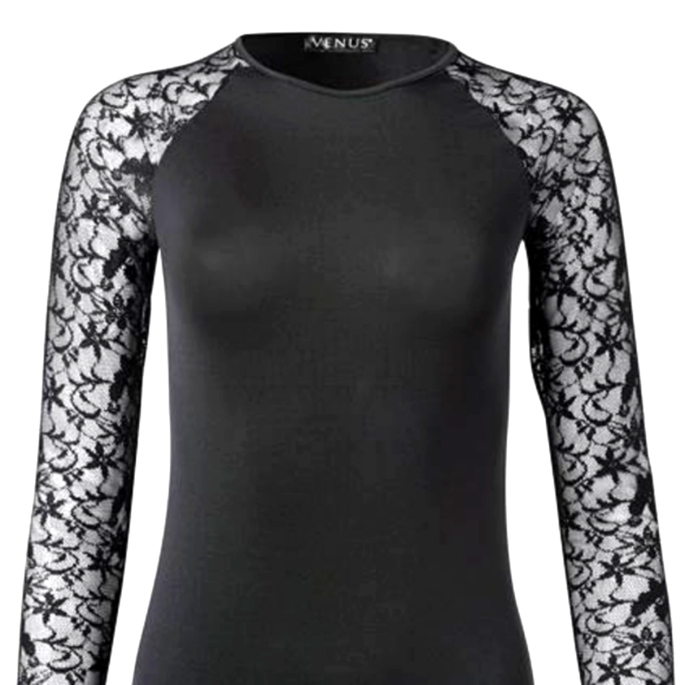 💮Black Lace Sleeves Bodysuit, mix with skirt, hot😎
